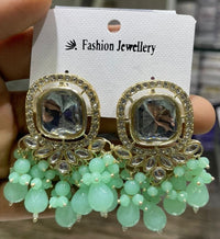 Square Kundan Earrings with Round Crystal Centerpiece Gold Plated Earrings