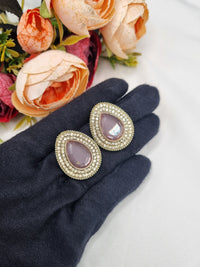 TEARDROP STONE HALO STUD EARRINGS