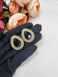 TEARDROP STONE HALO STUD EARRINGS