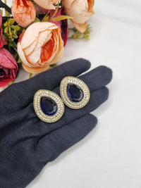 TEARDROP STONE HALO STUD EARRINGS