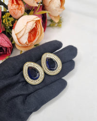 TEARDROP STONE HALO STUD EARRINGS