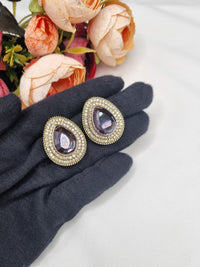 TEARDROP STONE HALO STUD EARRINGS