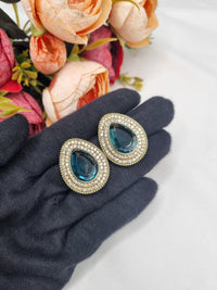 TEARDROP STONE HALO STUD EARRINGS