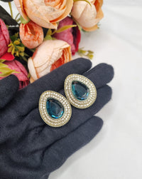 TEARDROP STONE HALO STUD EARRINGS