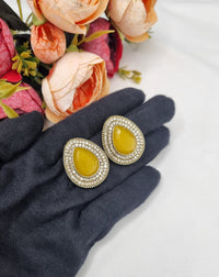 TEARDROP STONE HALO STUD EARRINGS