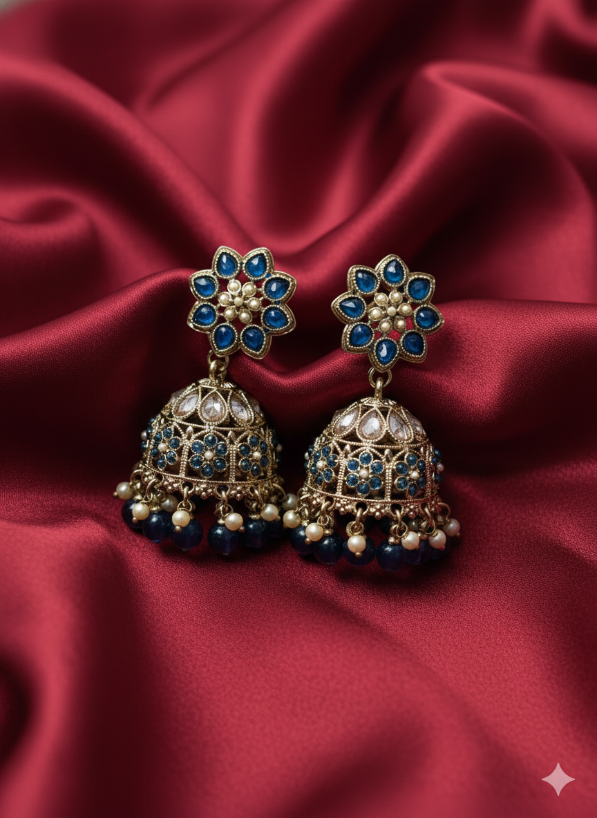 Classic White Pearl Blossom Jhumkas