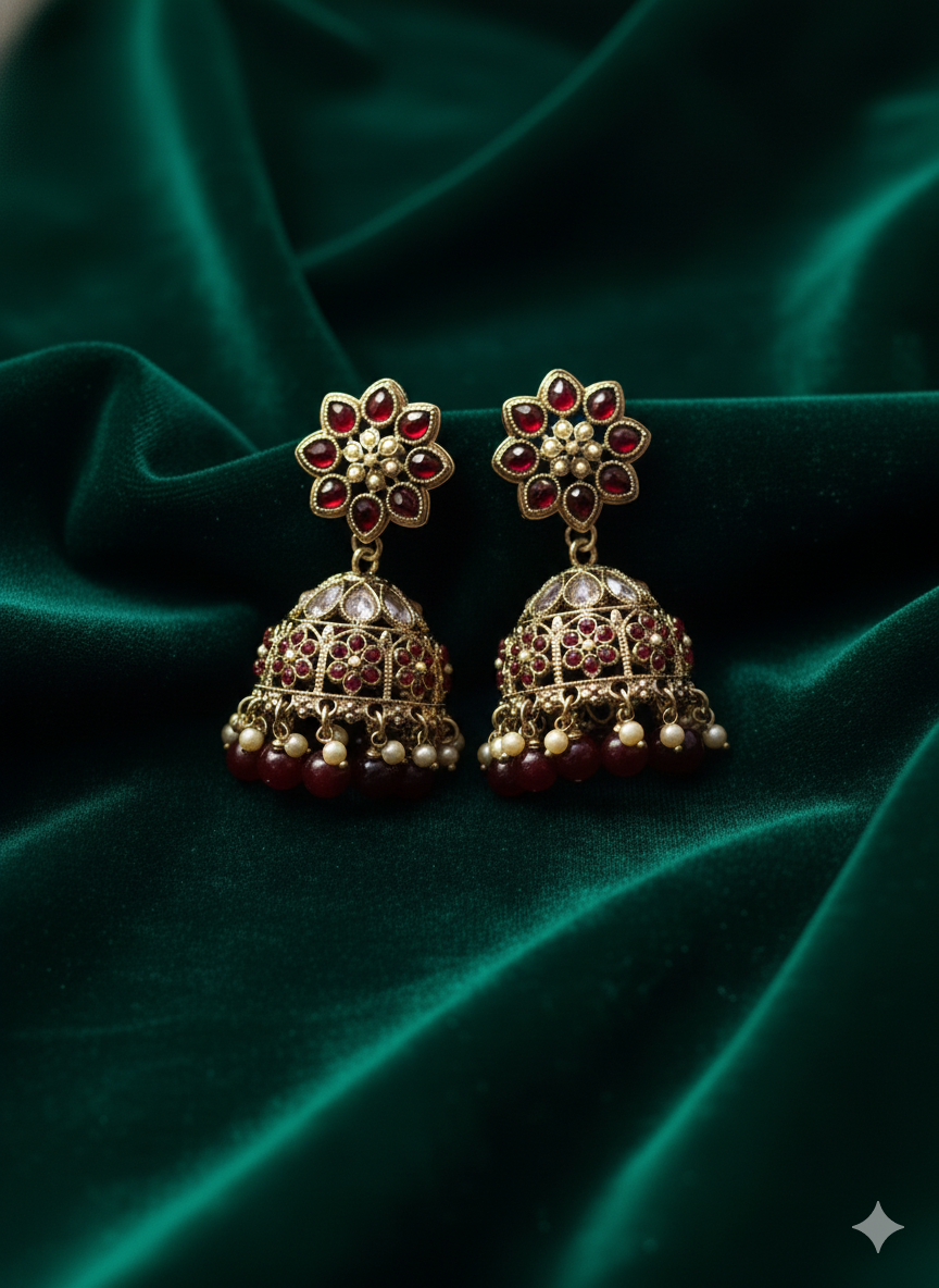 Classic White Pearl Blossom Jhumkas