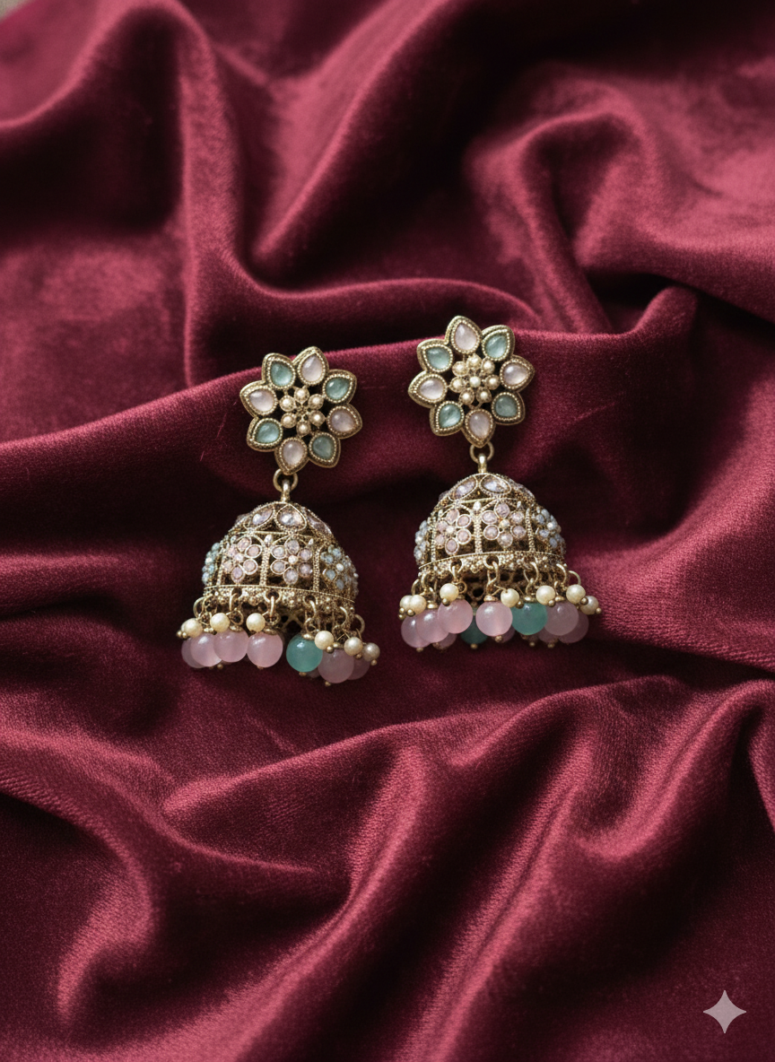 Classic White Pearl Blossom Jhumkas