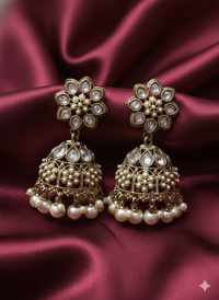 Classic White Pearl Blossom Jhumkas