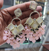 Square Stone Earrings Gold Plated Geometric Drop Dangles