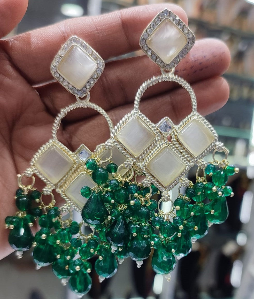 Square Stone Earrings Gold Plated Geometric Drop Dangles