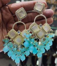 Square Stone Earrings Gold Plated Geometric Drop Dangles