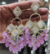 Square Stone Earrings Gold Plated Geometric Drop Dangles