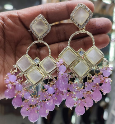 Square Stone Earrings Gold Plated Geometric Drop Dangles