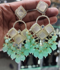 Square Stone Earrings Gold Plated Geometric Drop Dangles