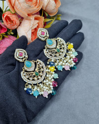 Statement Chandbali Earrings with Pearl & Bead Drops