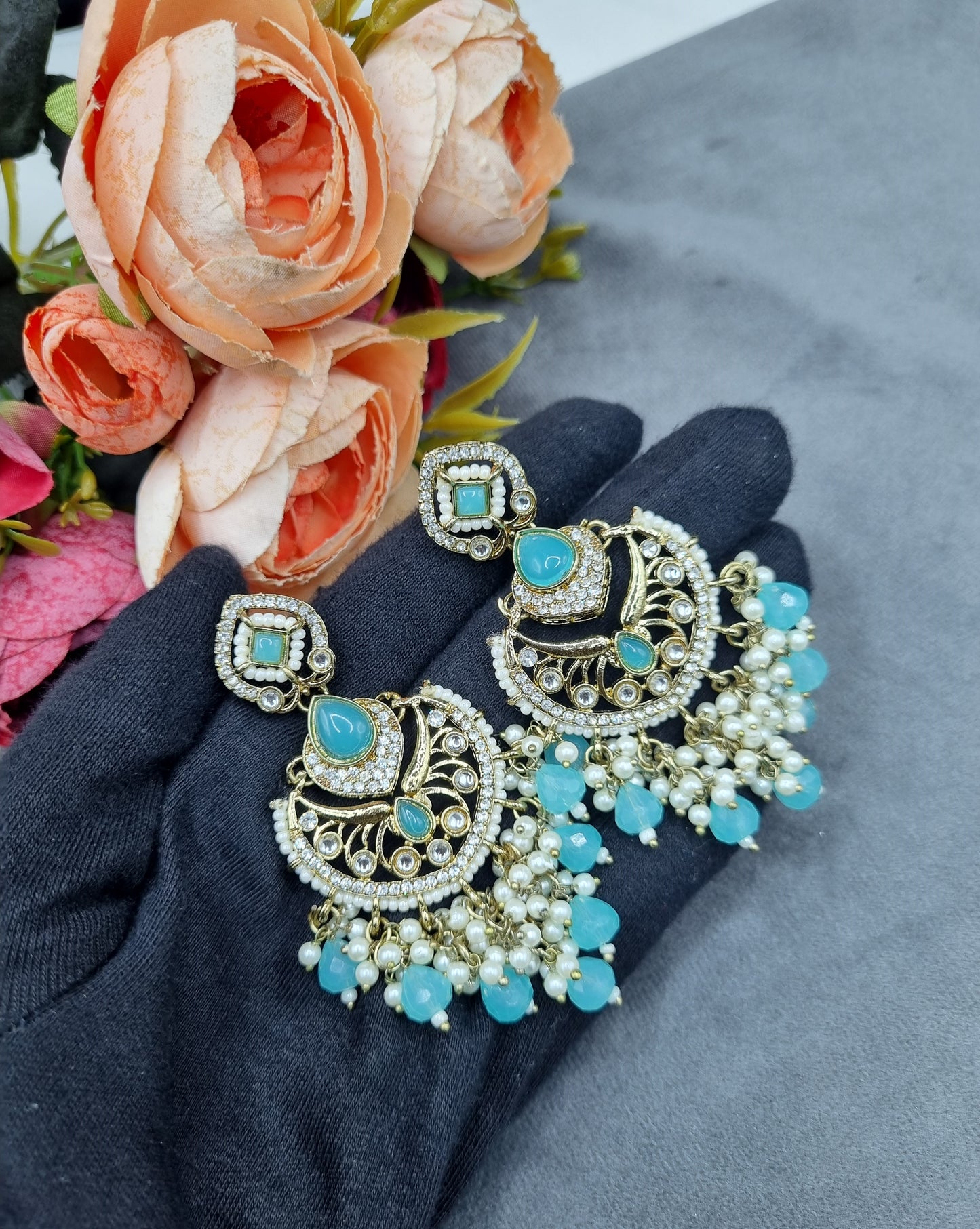 Statement Chandbali Earrings with Pearl & Bead Drops