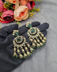 GEOMETRIC STONE-STUDDED CHANDBALI STATEMENT EARRINGS