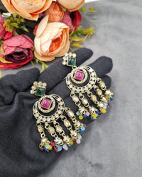 GEOMETRIC STONE-STUDDED CHANDBALI STATEMENT EARRINGS