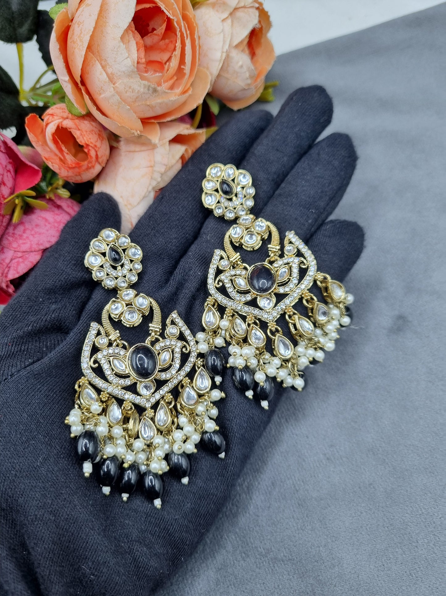 Statement Drop Earrings with Bead & Pearl Fringe
