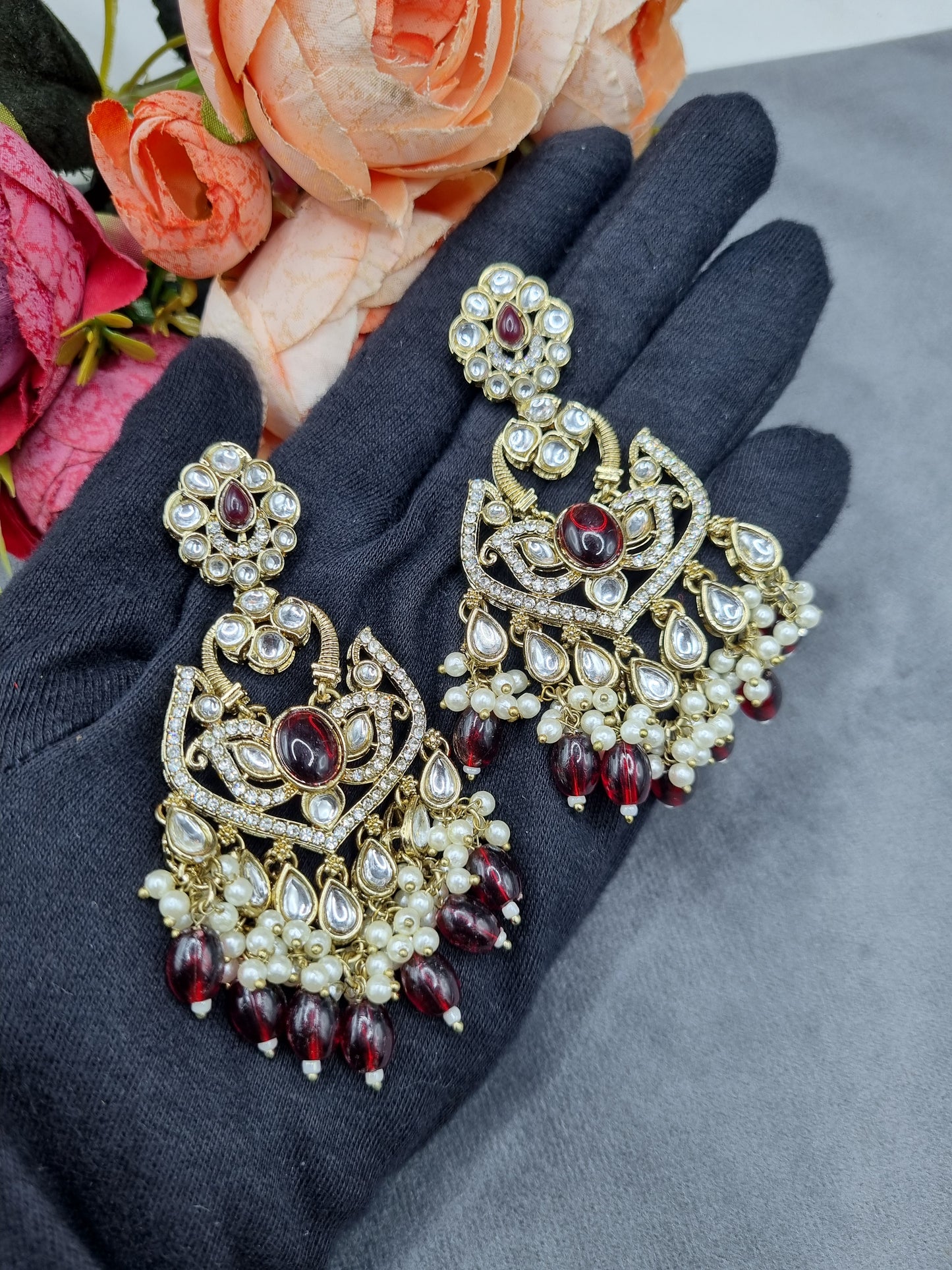 Statement Drop Earrings with Bead & Pearl Fringe
