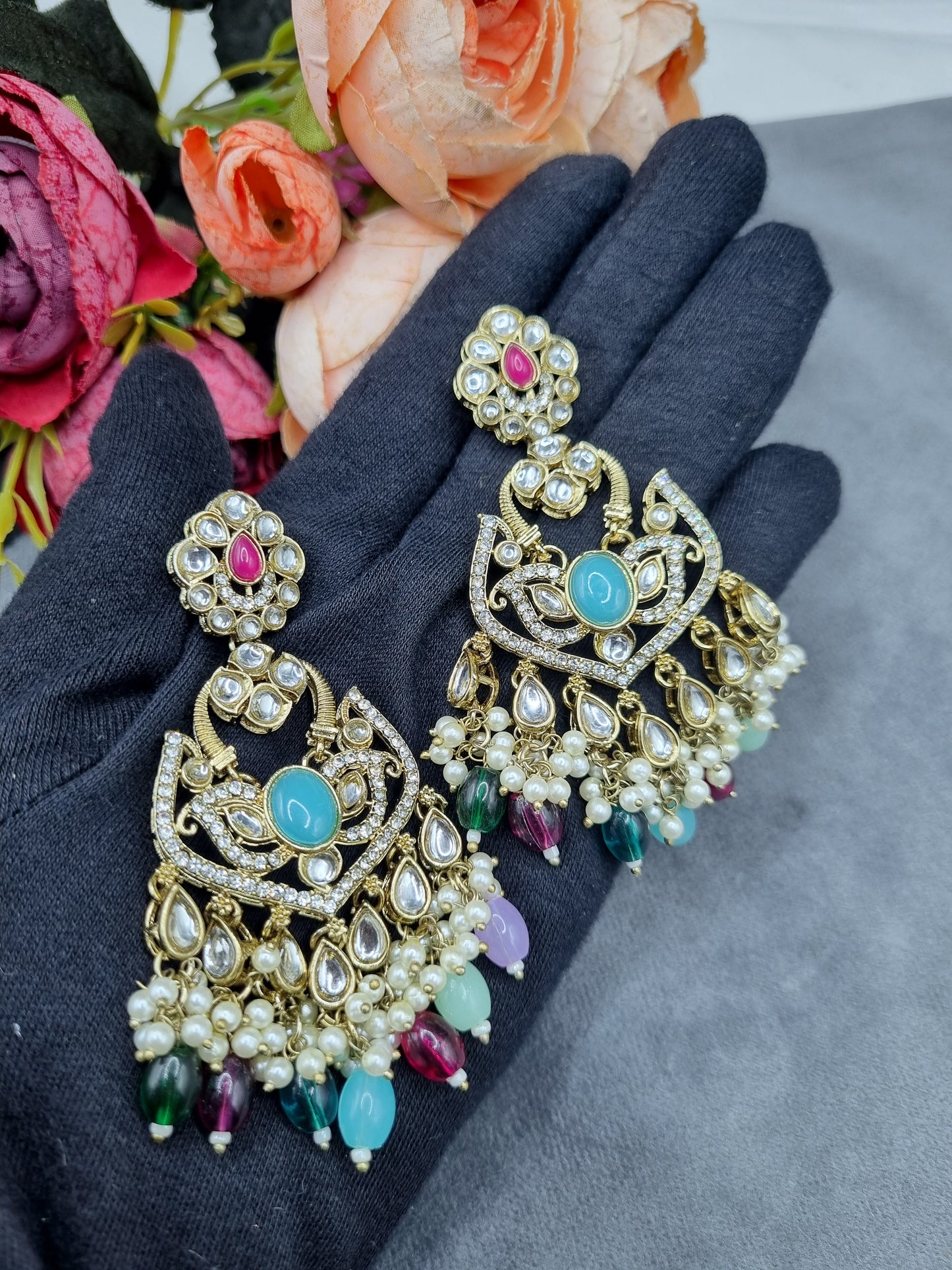 Statement Drop Earrings with Bead & Pearl Fringe