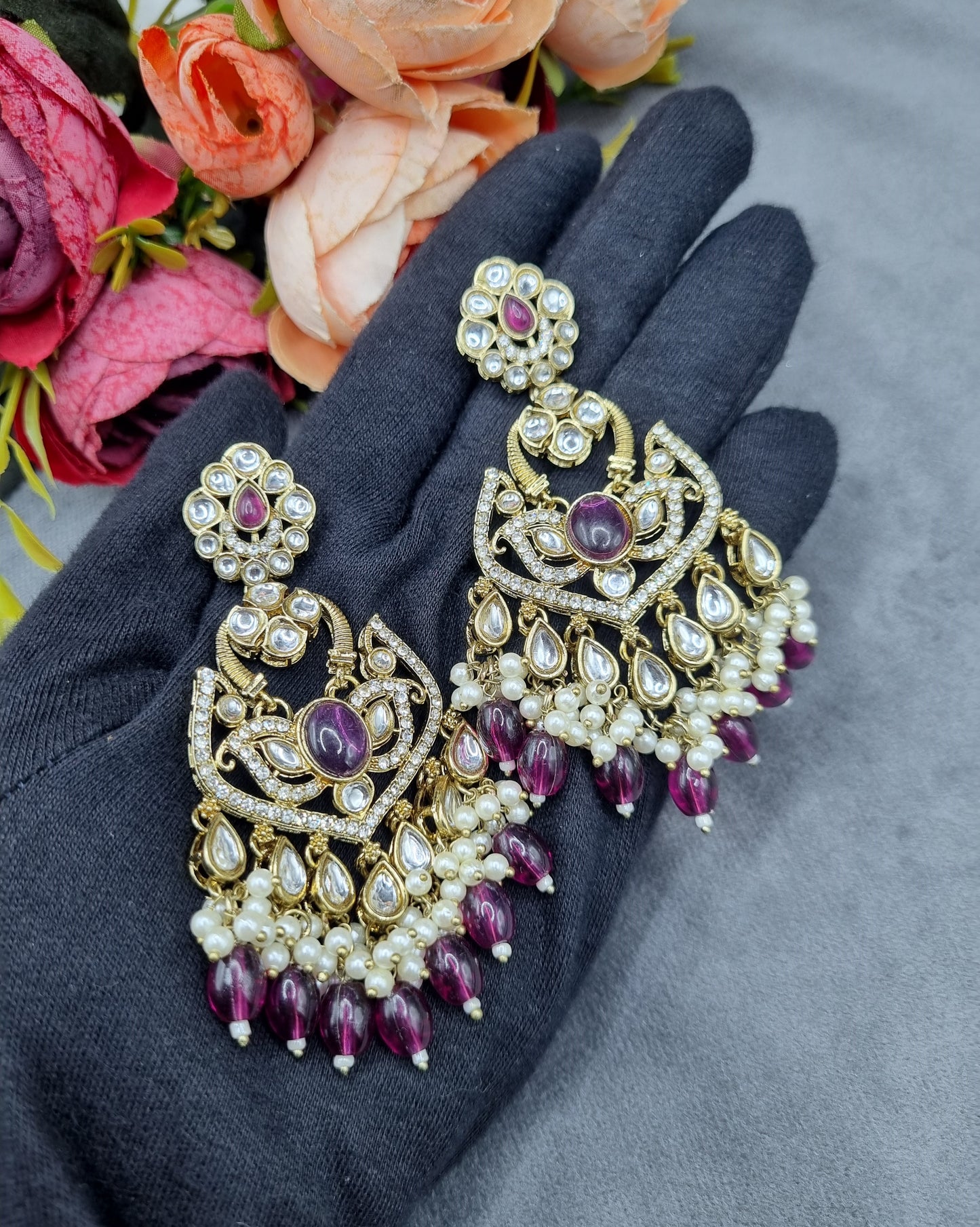 Statement Drop Earrings with Bead & Pearl Fringe