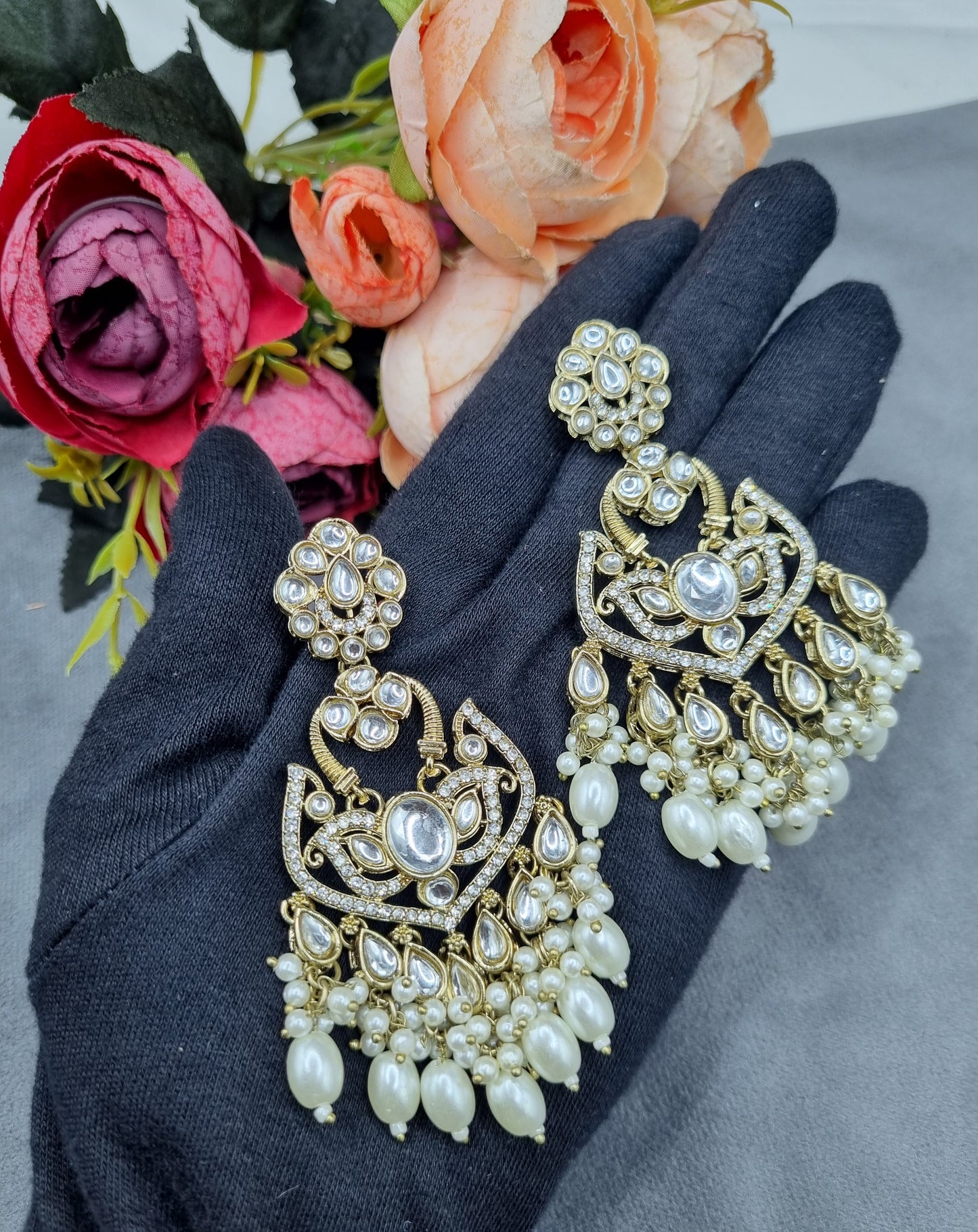 Statement Drop Earrings with Bead & Pearl Fringe
