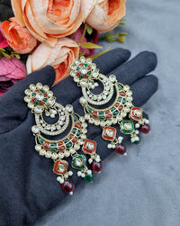 Royal Chandbali Statement Earrings with Meenakari & Pearl Drops