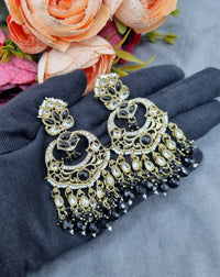 Grand Chandbali Statement Earrings with Bead Droplets