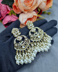 Grand Chandbali Statement Earrings with Bead Droplets
