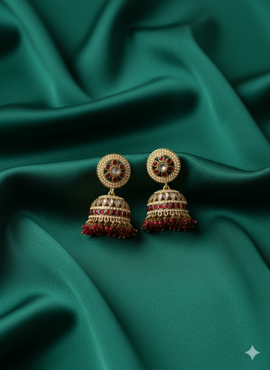 Heritage Antique Gold & Yellow Beads Jhumka