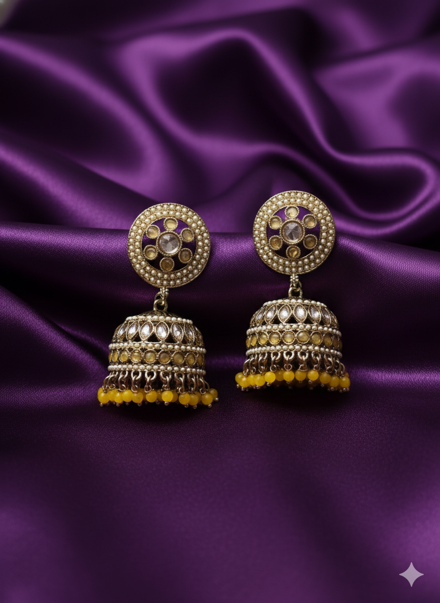 Heritage Antique Gold & Yellow Beads Jhumka