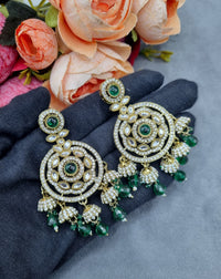Intricate Floral Motif Chandbali Earrings with Mini Jhumka Drops