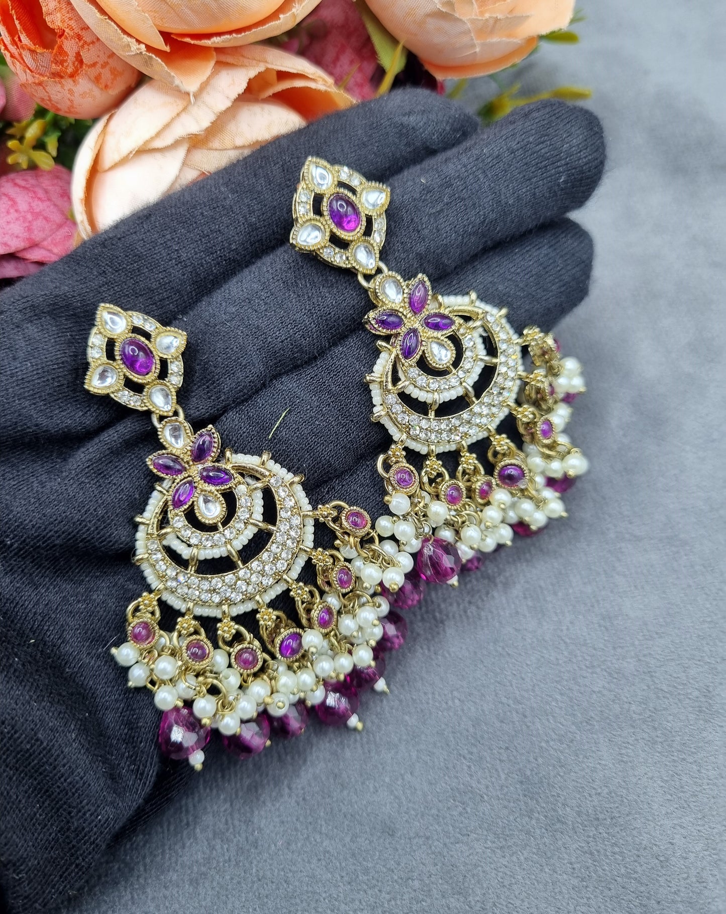 Regal Crescent Earrings with Pearl Drops