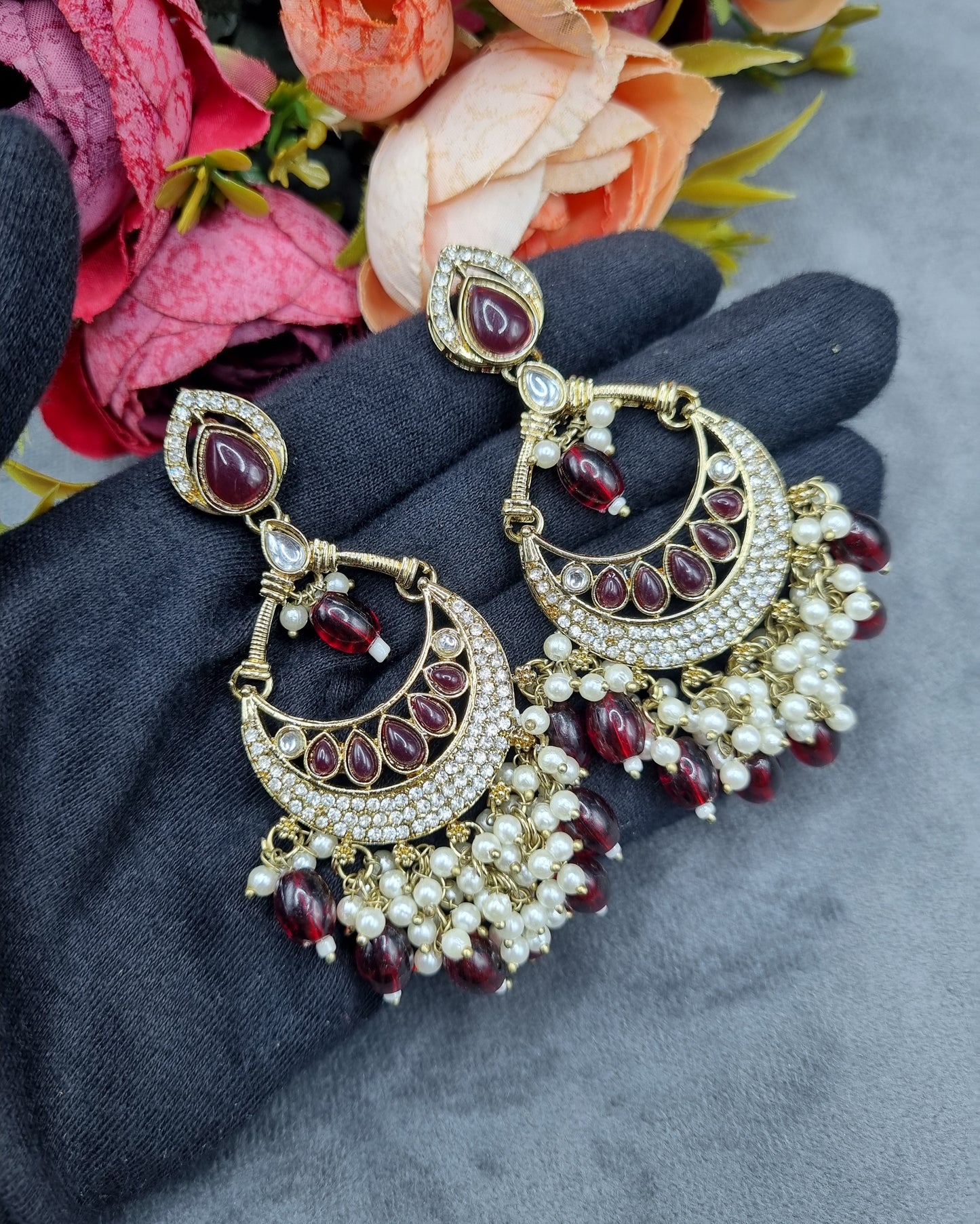 Elegantly Detailed Earrings with Pearl Cluster Fringe