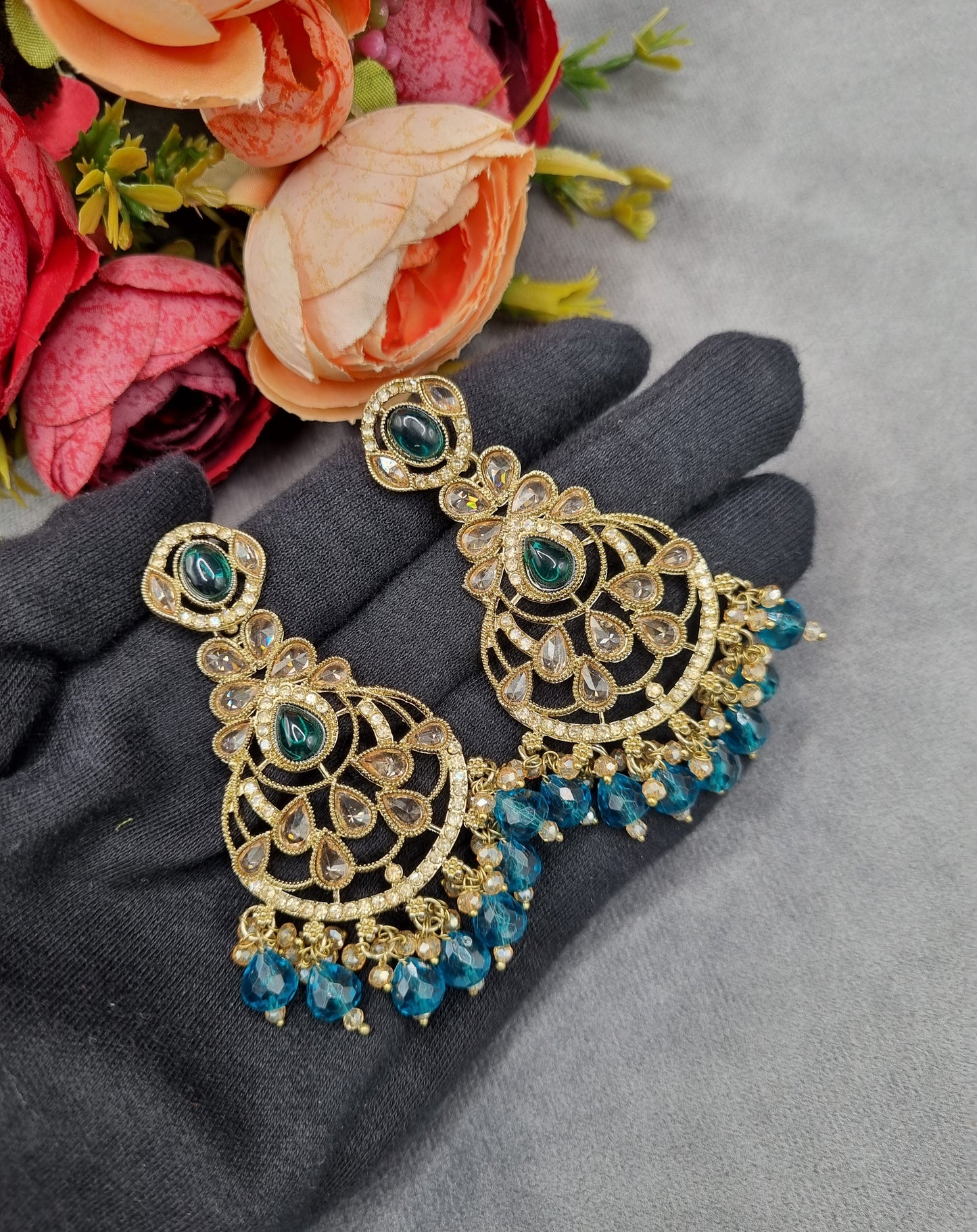 Intricate Chandbali Statement Earrings with Pearl Cluster Drops
