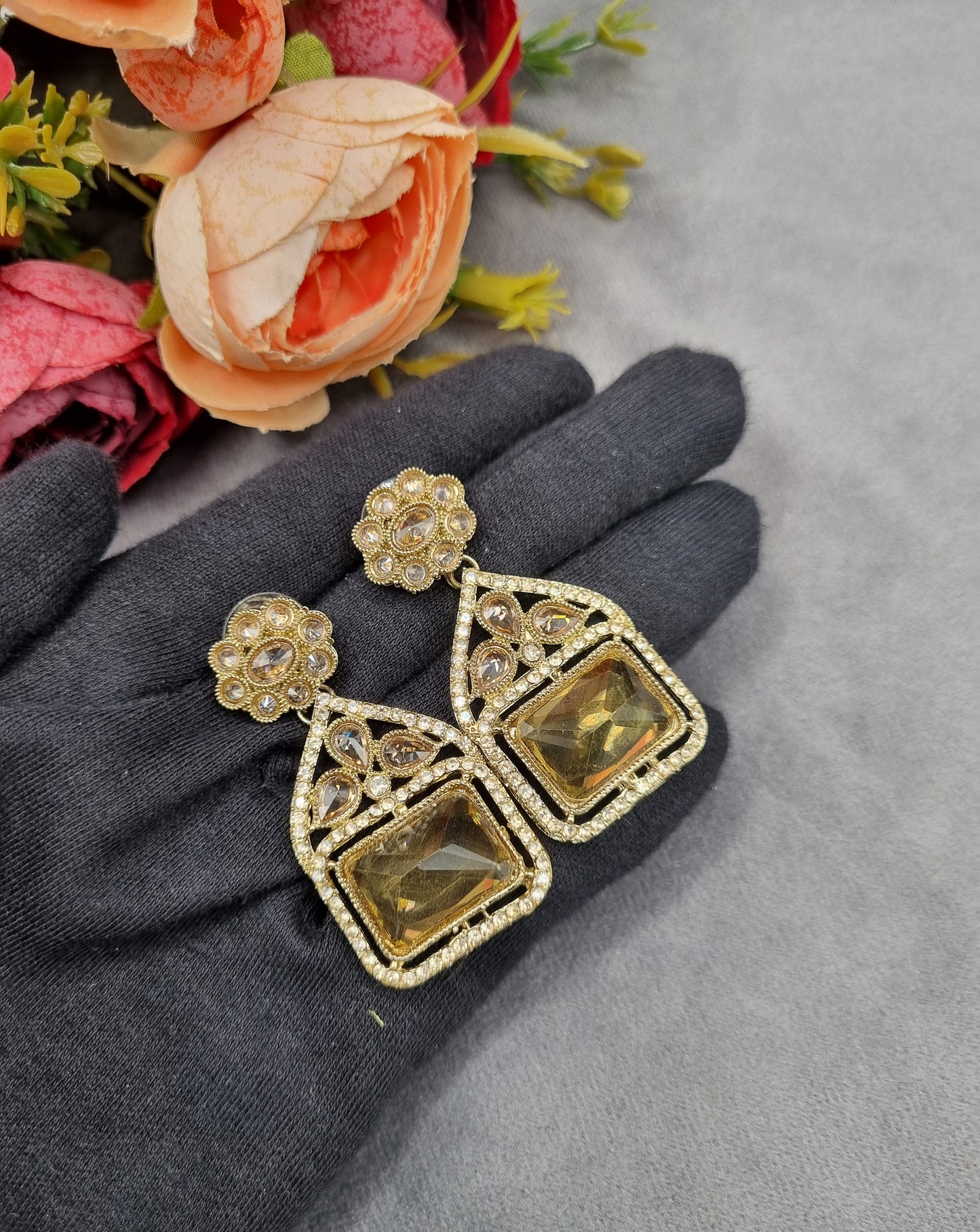 Geometric Crystal Statement Drop Earrings