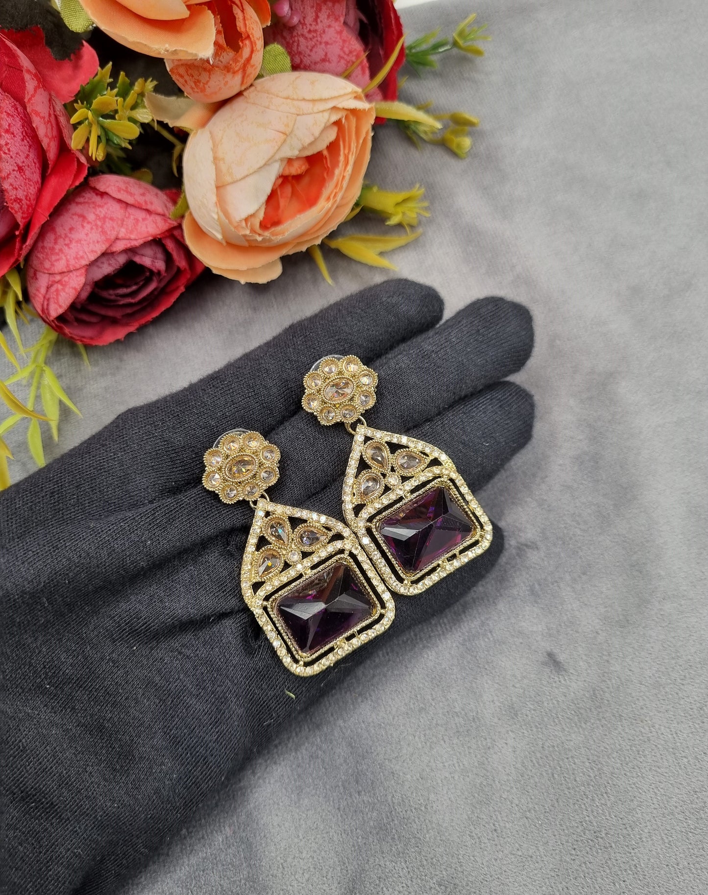 Geometric Crystal Statement Drop Earrings