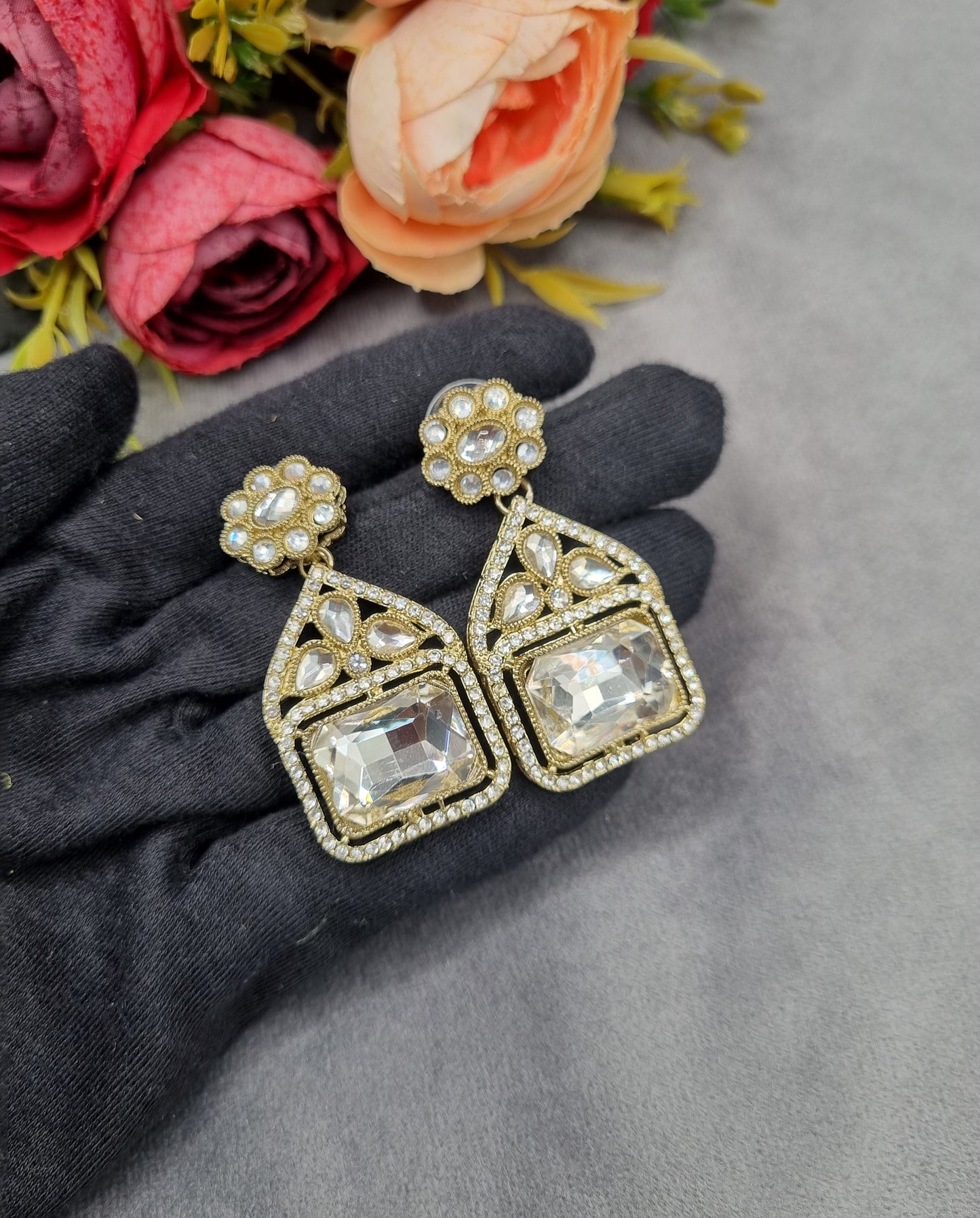 Geometric Crystal Statement Drop Earrings