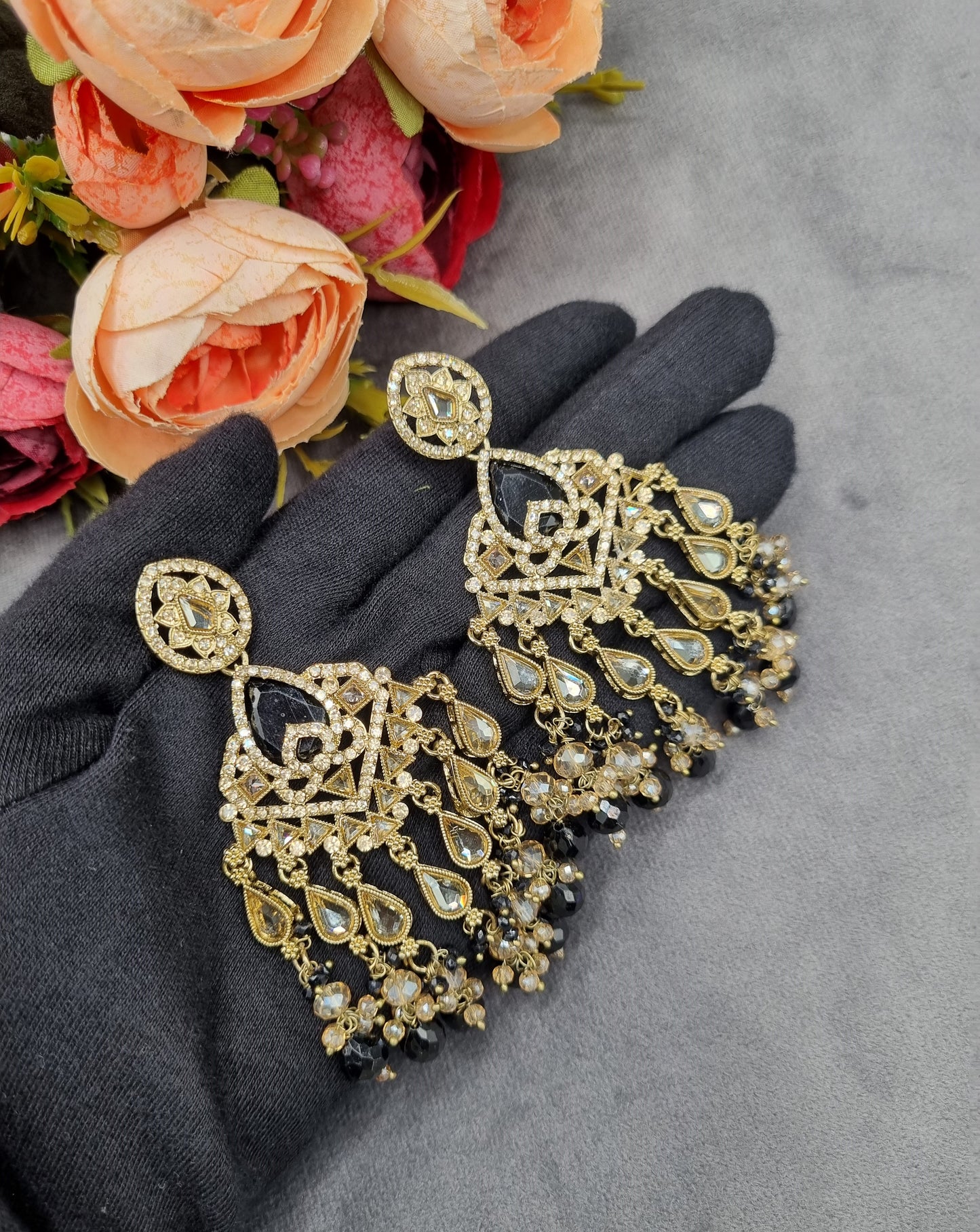 Pearl Cluster Chandelier Statement Earrings