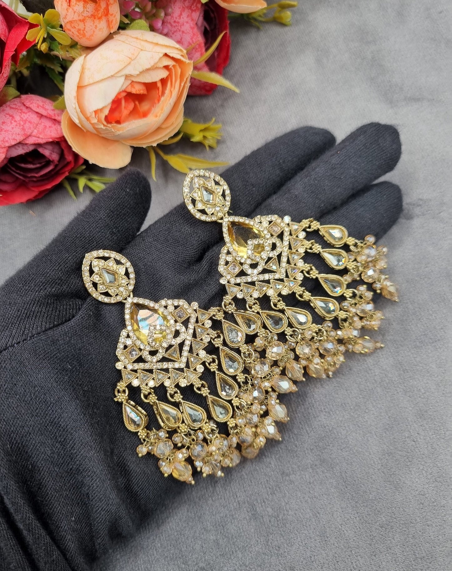 Pearl Cluster Chandelier Statement Earrings