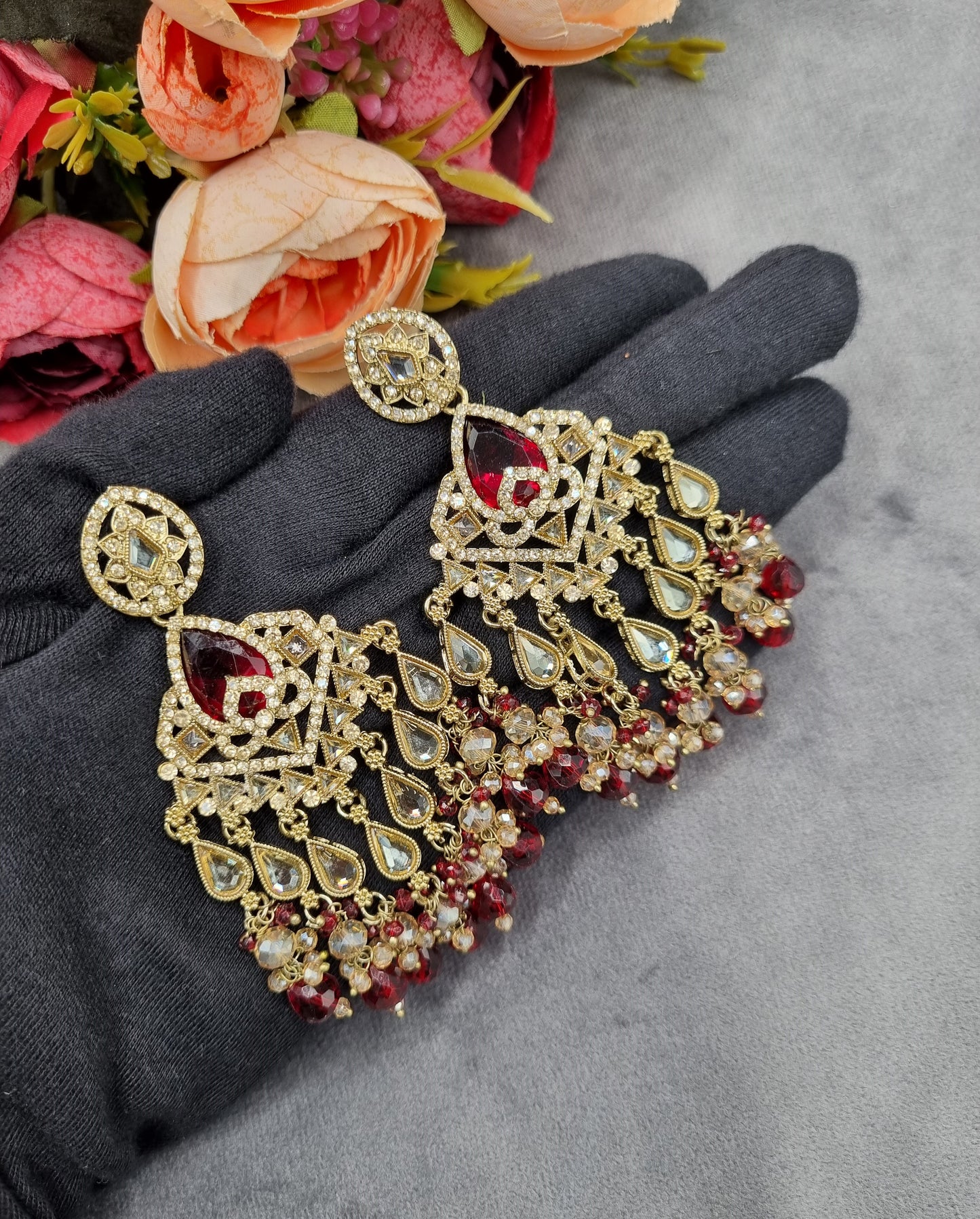 Pearl Cluster Chandelier Statement Earrings