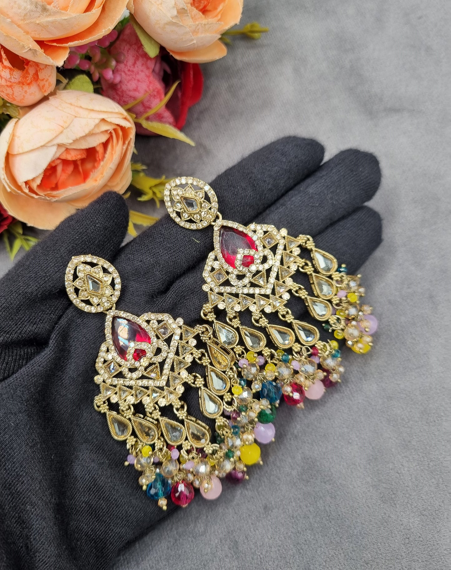 Pearl Cluster Chandelier Statement Earrings