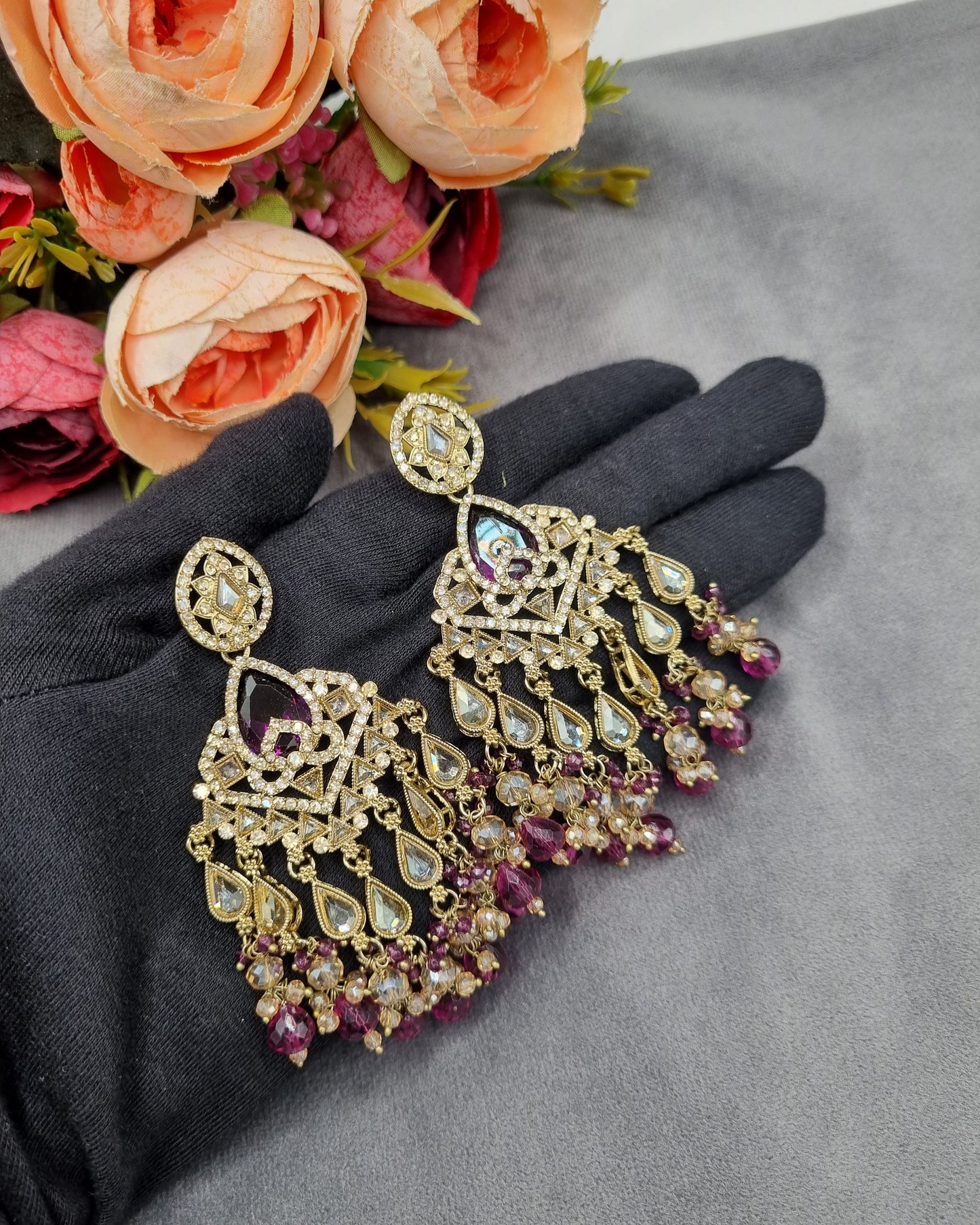 Pearl Cluster Chandelier Statement Earrings