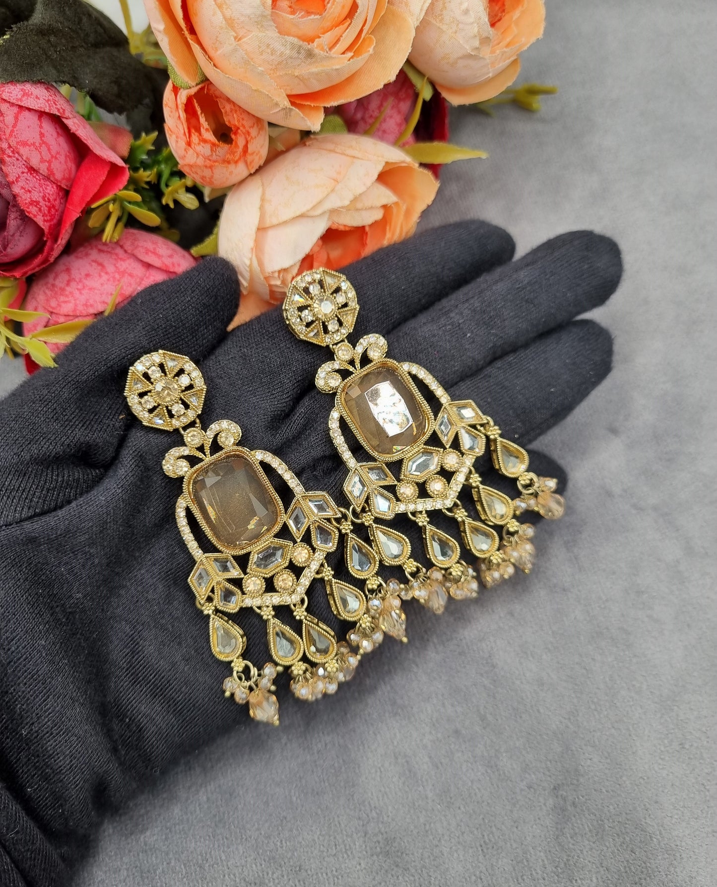 Geometric Stone Chandelier Drop Earrings