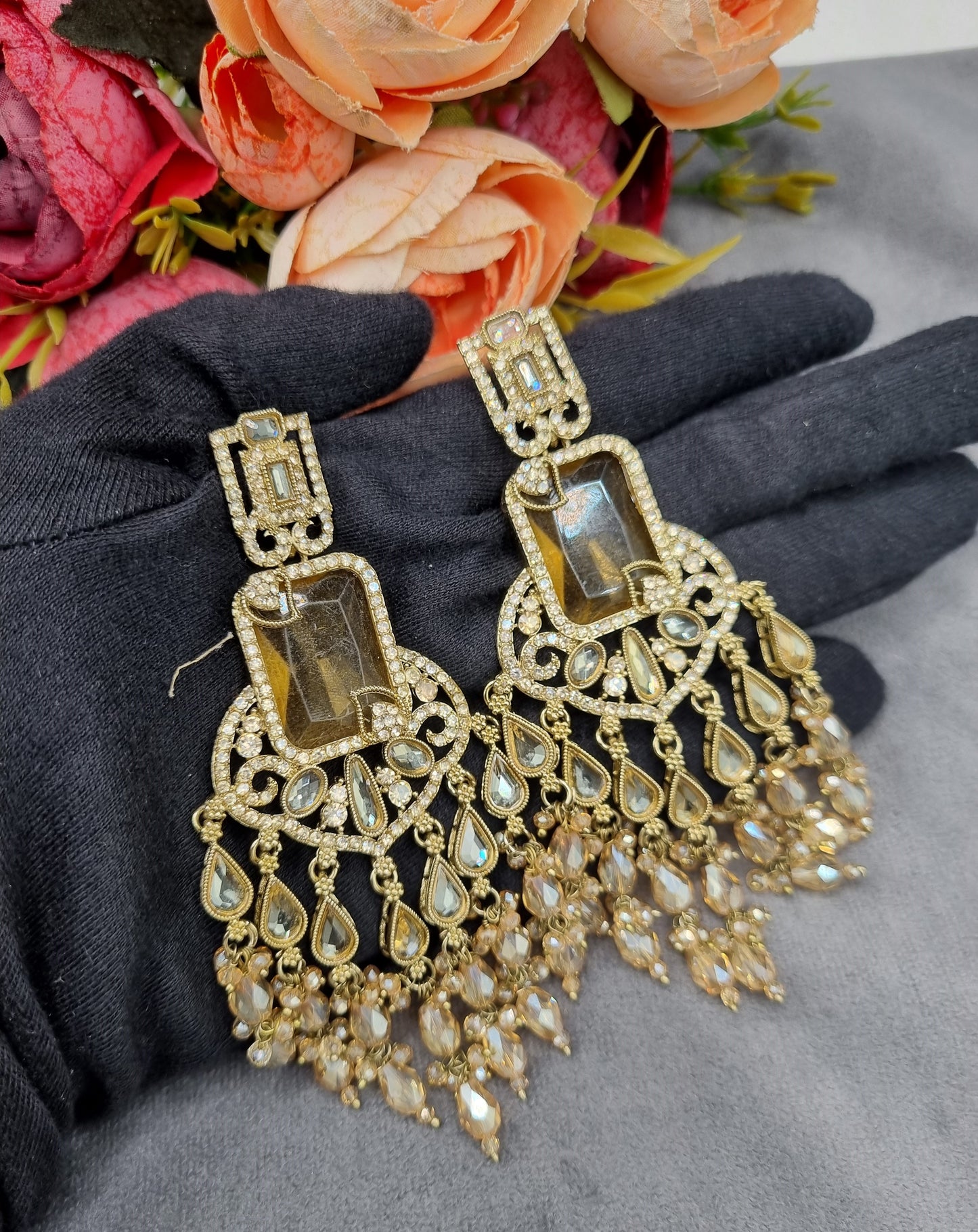 Pearl Fringe Statement Chandelier Earrings