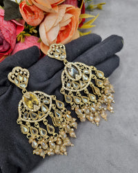 Antique Gold Statement Chandbali Earrings with Crystal Beads