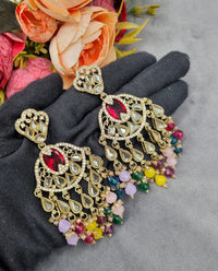 Antique Gold Statement Chandbali Earrings with Crystal Beads