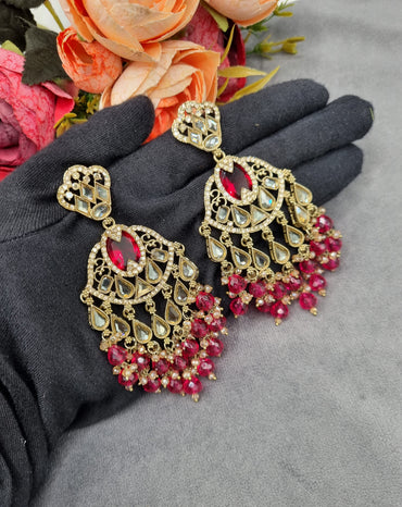 Antique Gold Statement Chandbali Earrings with Crystal Beads